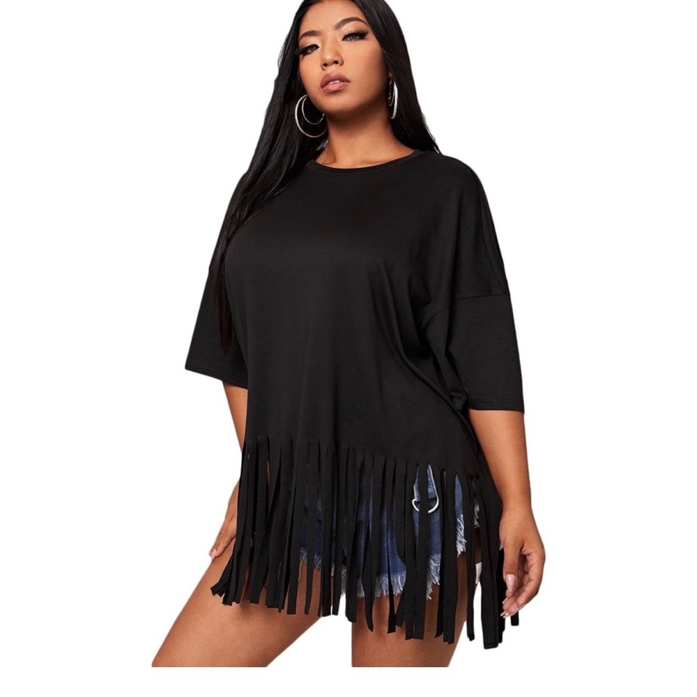 Black Fringe Women Tunic Top